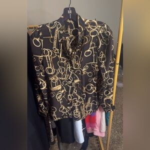 Gucci Black and Gold Patterned Blouse